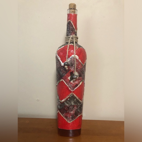 Handmade Glass Decorative Painted Red & Floral Patterned Patterned Vase - Picture 2 of 16